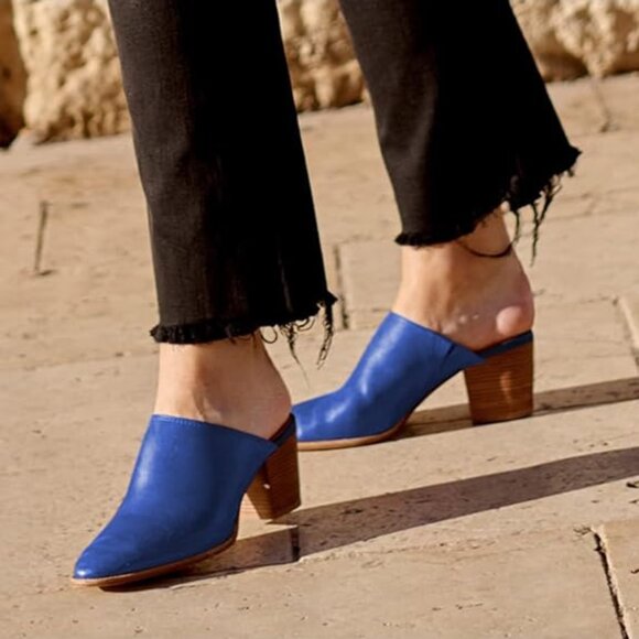 FOWT Shoes - FOWT High Chunky Stacked Heels Mules for Women Closed Pointed Toe Slingback Pump